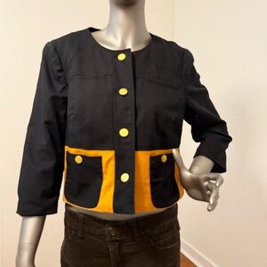 Worthington Black‎ & Mustard Cropped  Cotton Jacket with Gold Buttons